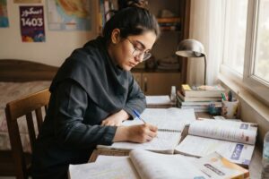 fd9f04f8d_generated_image دانشآموز ایرانی در حال مطالعه برای کنکور ۱۴۰۶
