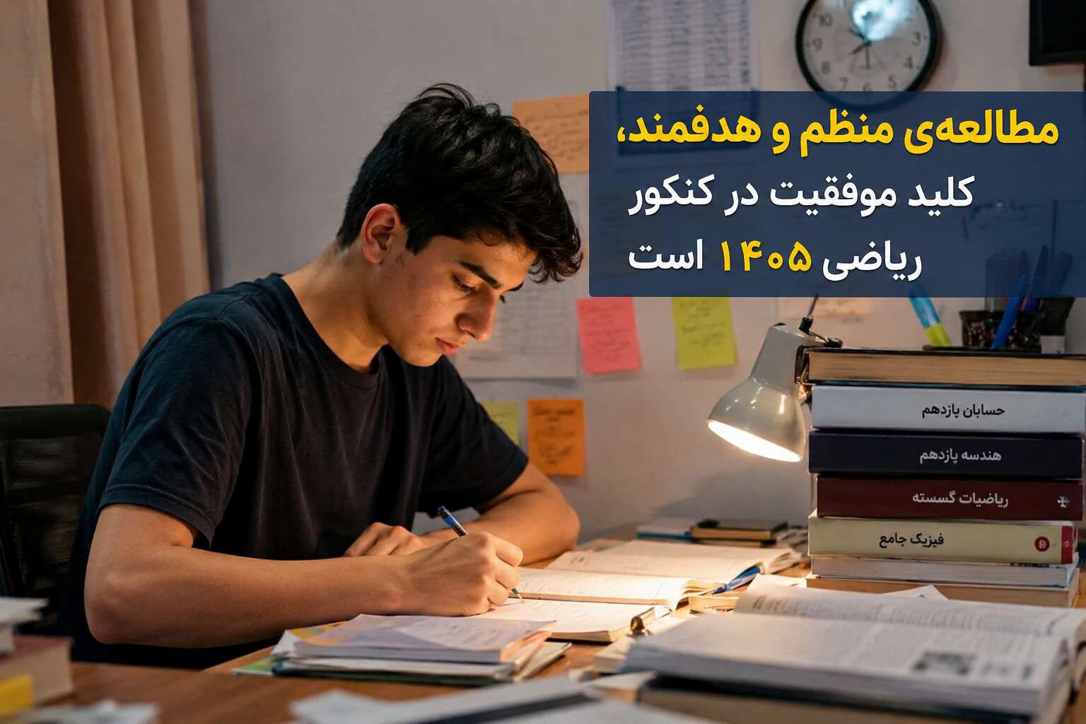 دانش‌آموز در حال مطالعه برای کنکور
