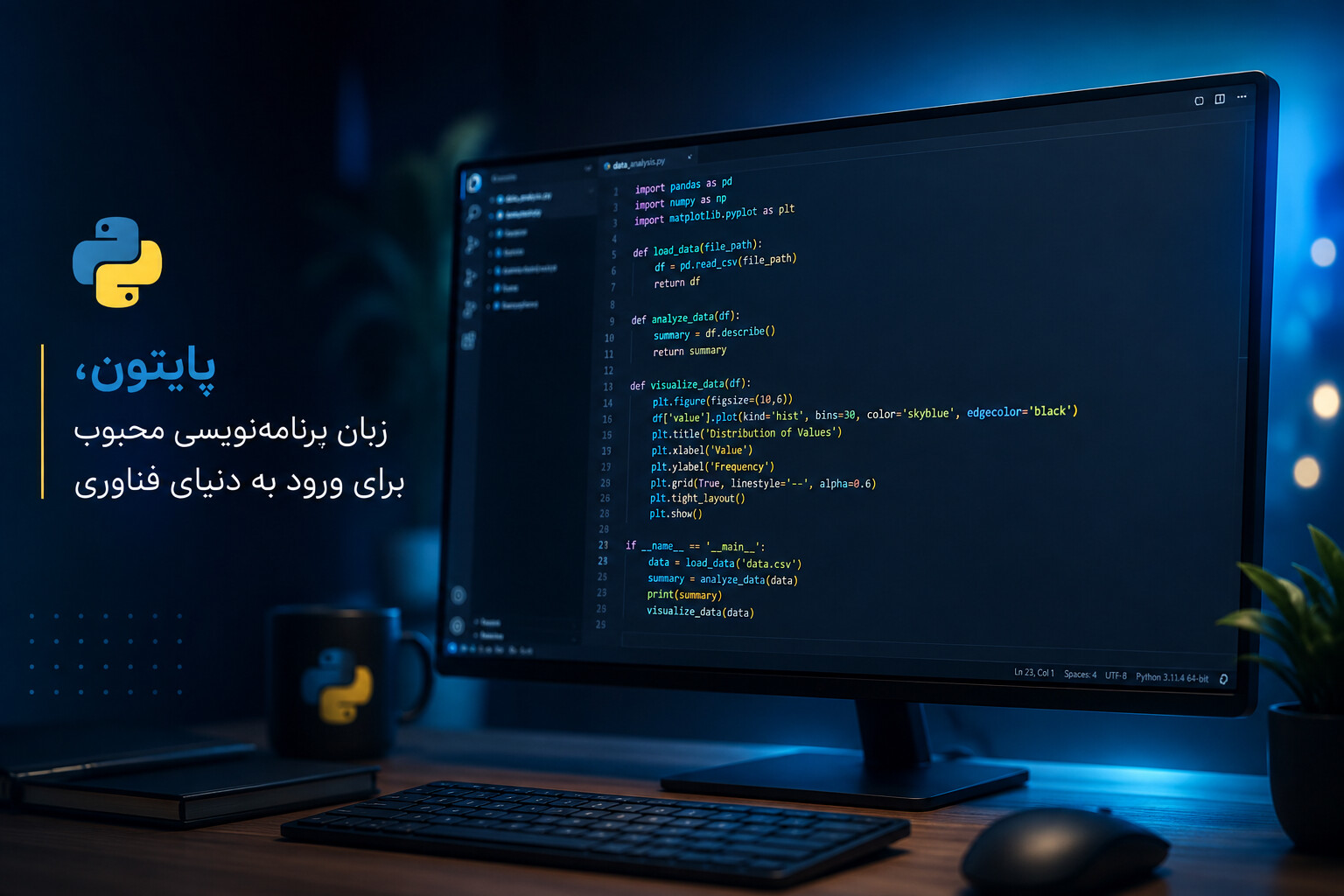 کد پایتون روی صفحه نمایش